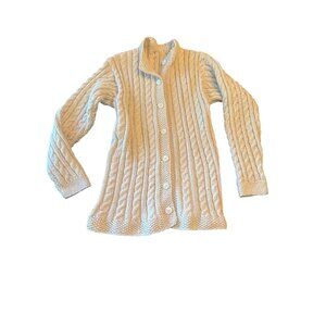 Handmade Cable Knit Cardigan Sweater Beige Wool Blend Fisherman Nautical Chic